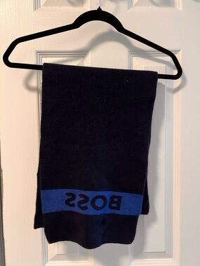 HUGO BOSS Navy Scarf with Blue Logo Band
